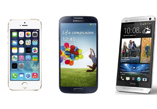 iPhone 5S, Samsung Galaxy S4 si HTC One