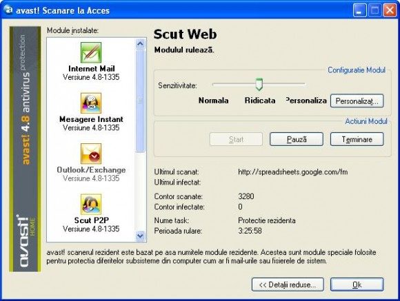 avast! - meniu de setari al modulelor de protectie