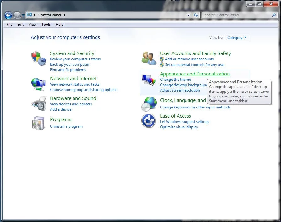 Control panel in Windows 7