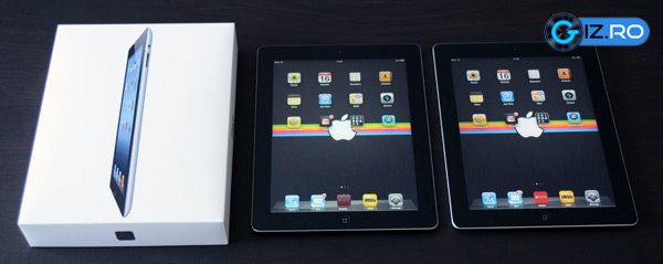 iPad 2 (centru) vs iPad 3 (dreapta)
