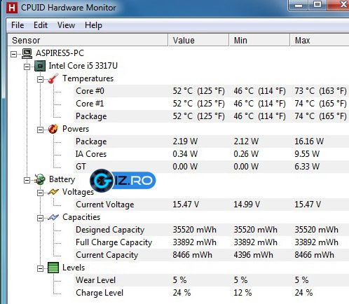 temperatures Laptopul nu se incalzeste excesiv, insa sistemul de racire este zgomotos